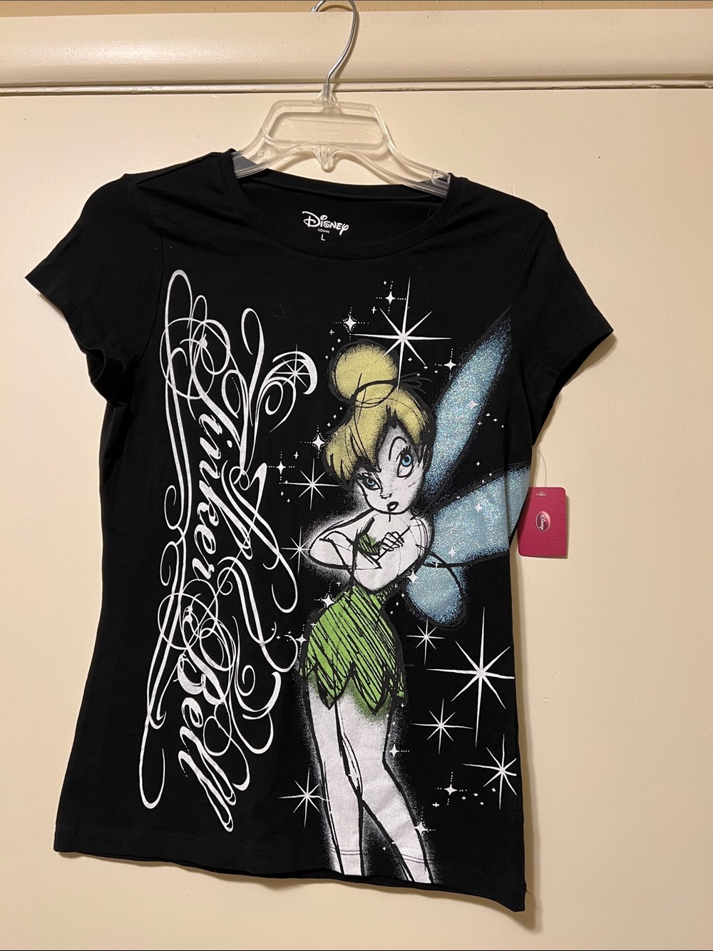 Disney Black Tinker Bell Graphic Tee with Green & Blue Accents